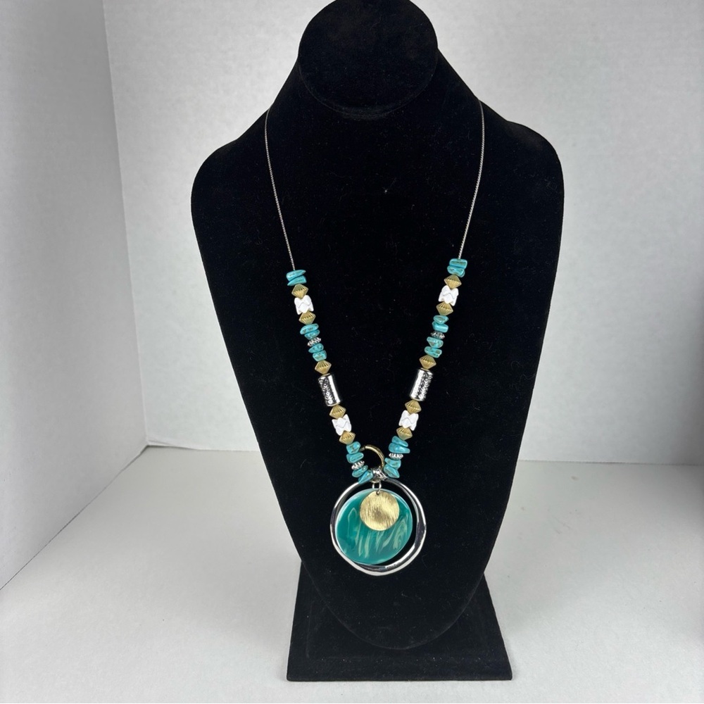 Chico's Teal and Silver Statement Necklace and Bracelet Set